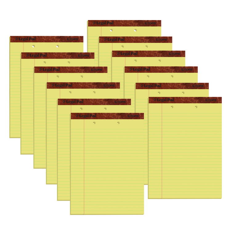 TOPS "The Legal Pad" Ruled Perforated Pads, Top 2-Hole Punch, Wide/Legal Rule, 50 Canary-Yellow 8.5 x 11.75 Sheets, Dozen (TOP7531)