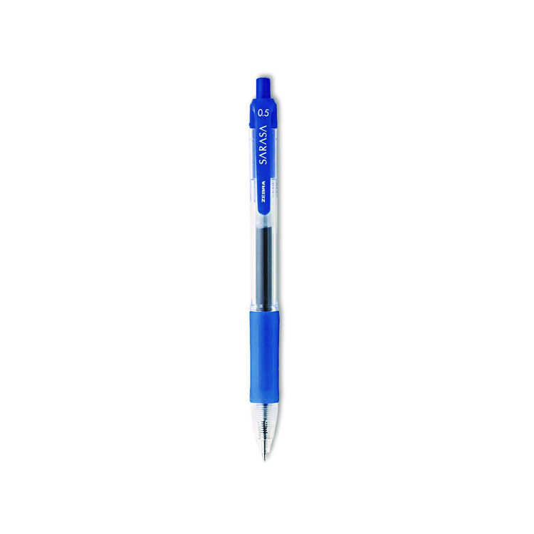 Zebra Sarasa Dry Gel X20 Gel Pen, Retractable, Fine 0.5 mm, Blue Ink, Clear/Blue Barrel, 12/Pack (ZEB46720)