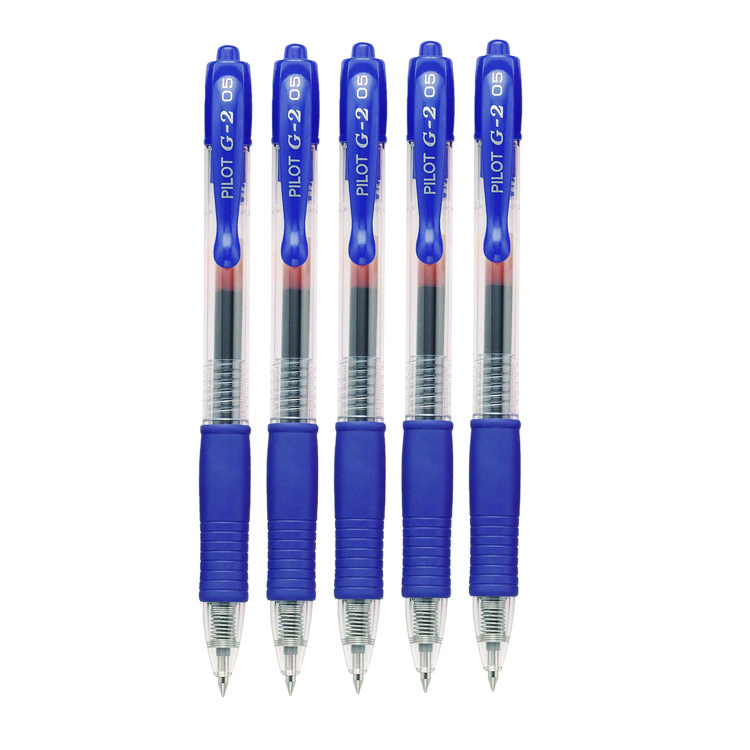 Pilot G2 Premium Gel Pen, Retractable, Extra-Fine 0.5 mm, Blue Ink, Smoke/Blue Barrel, 5/Pack (PIL31298)