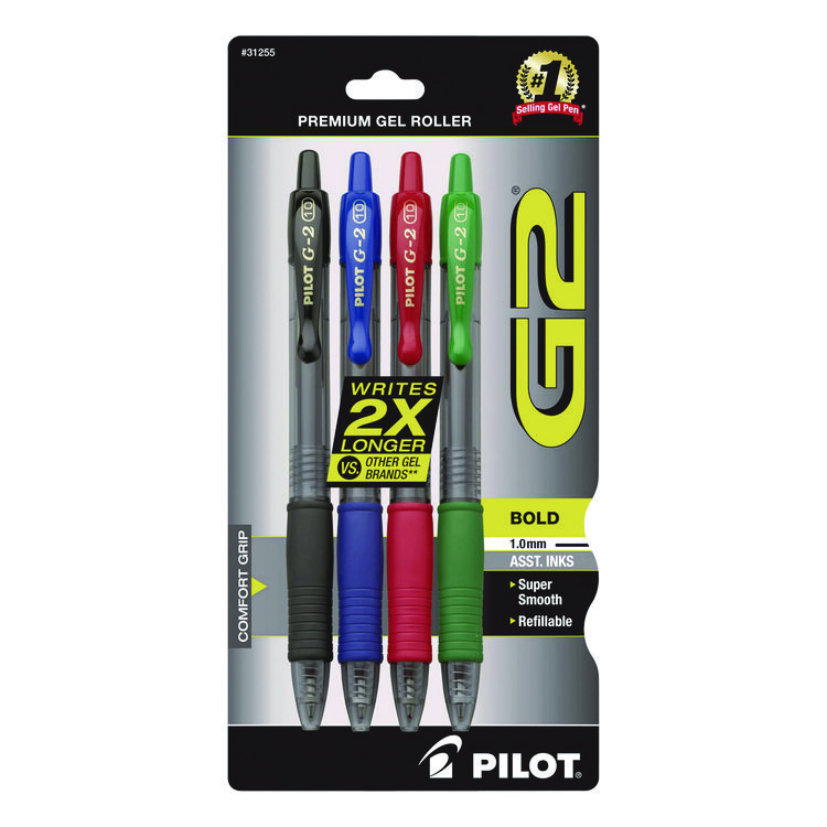 Pilot G2 Premium Gel Pen, Retractable, Bold 1 mm, Assorted Ink and Barrel Colors, 4/Pack (PIL31255)