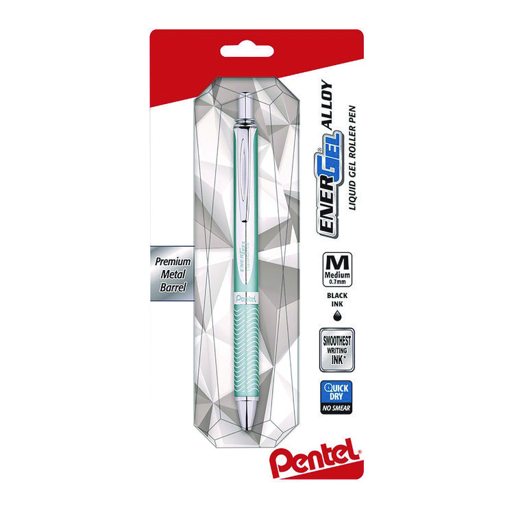 Pentel EnerGel Alloy RT Gel Pen, Retractable, Medium 0.7 mm, Black Ink, Blue/Aluminum Barrel (PENBL407LSBPA)
