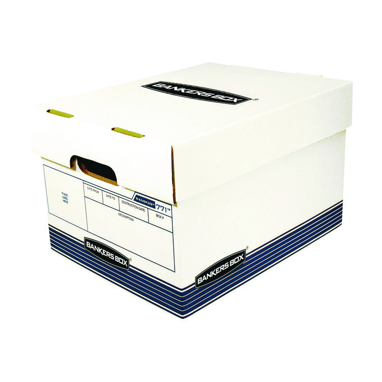 Bankers Box R-KIVE Heavy-Duty Storage Boxes, Letter/Legal Files, 10 x 15 x 12, White/Blue, 20/Bundle (FEL0077101)