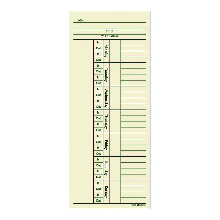 Adams Time Cards for Acroprint, Amano and Lathem Time Clocks, Two Sides, 3.4 x 8.25, 200/Pack (ABF9660200)