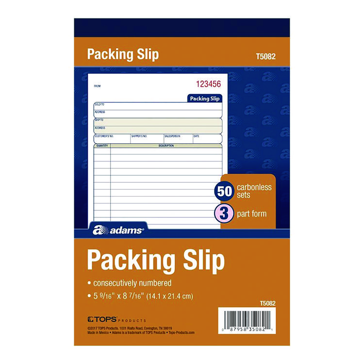 Adams Multipart Packing List Forms, Three-Part Carbonless, 5.56 x 7.94, 50 Forms Total (ABFT5082)