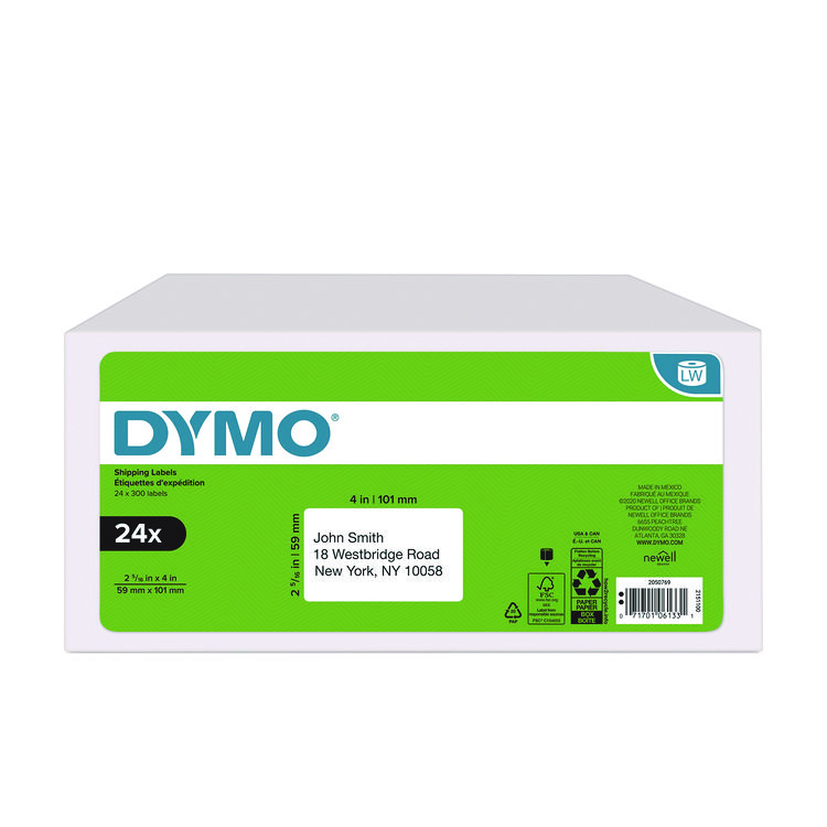 DYMO Labels for LabelWriter Label Printer, 2.31" x 4", White, 300 Labels/Roll, 24 Rolls/Pack (DYM2050769)