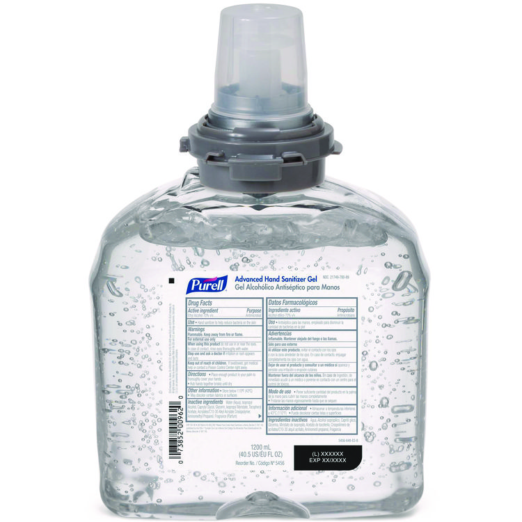PURELL Advanced Hand Sanitizer TFX Refill, Gel, 1,200 mL, Unscented (GOJ545604EA)