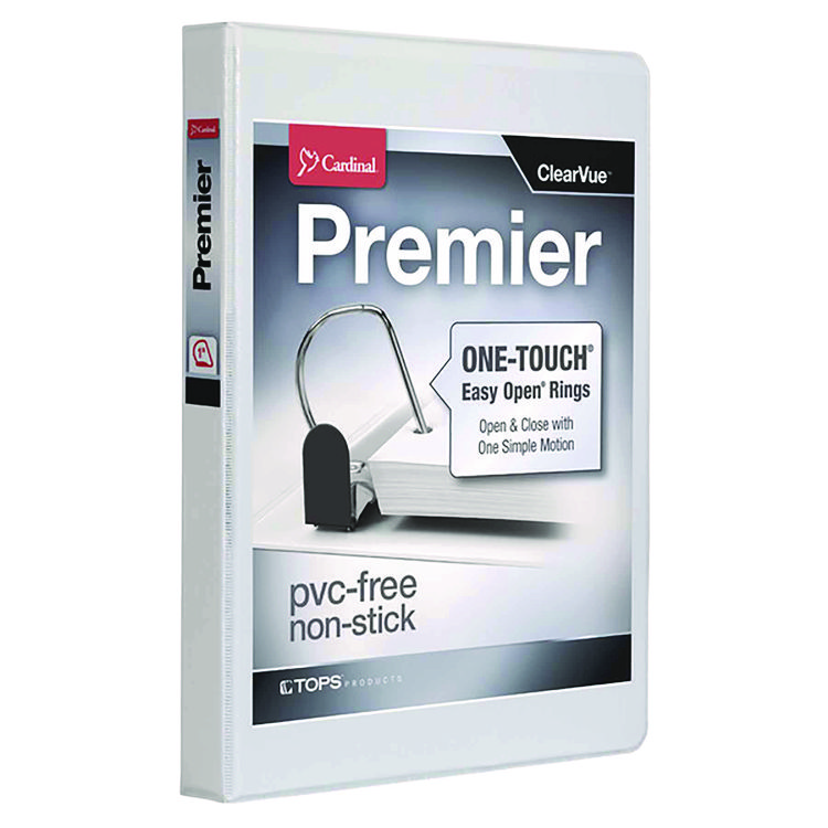 Cardinal Premier Easy Open ClearVue Locking Slant-D Ring Binder, 3 Rings, 1" Capacity, 11 x 8.5, White (CRD10300)