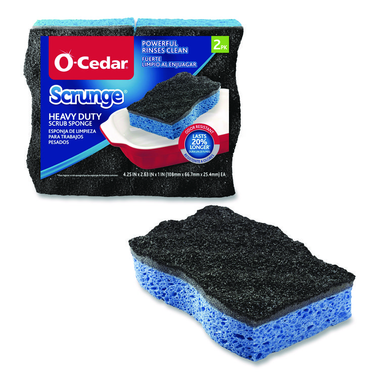 FREUDENBERG HOUSEHOLD PRODUCTS Scrunge Heavy-Duty Sponge, 2.63" x 4.25", 1" Thick, Black/Blue, 2/Pack (FHD148377PK)