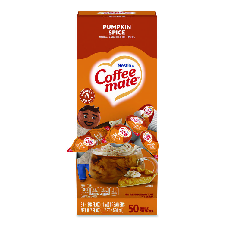 Coffee mate Liquid Coffee Creamer, Pumpkin Spice, 0.38 oz Mini Cups, 50/Box (NES75520)