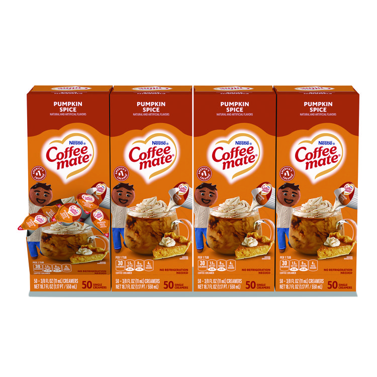 Coffee mate Liquid Coffee Creamer, Pumpkin Spice, 0.38 oz Mini Cups, 50/Box, 4 Boxes/Carton (NES75520CT)