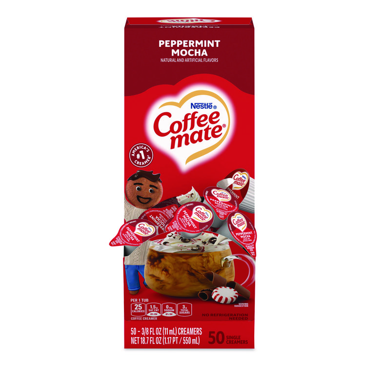 Coffee mate Liquid Coffee Creamer, Peppermint Mocha, 0.38 oz Mini Cups, 50/Box (NES76060)