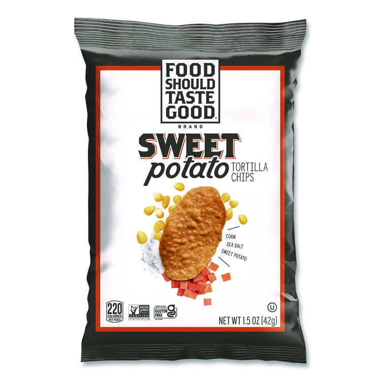 Food Should Taste Good Tortilla Chips, Sweet Potato with Sea Salt, 1.5 oz, 24/Carton (AVT77612)