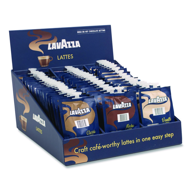 Lavazza Latte Merchandiser Kit, Classic/Mocha/Vanilla Freshpacks, 54/Carton (LAV48728)