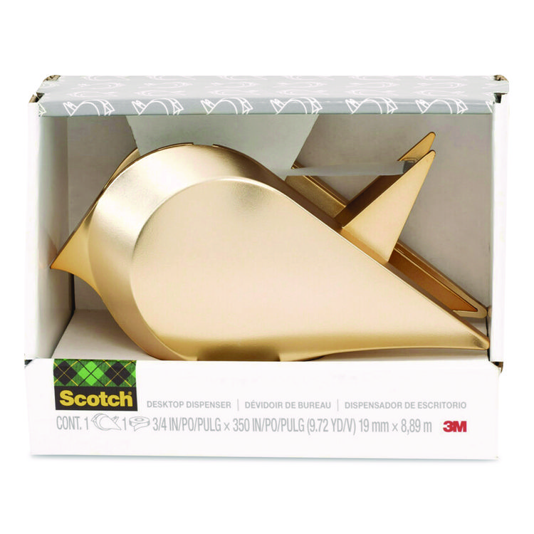 Scotch Bird Desktop Tape Dispenser, 1" Core, Metallic Gold (MMMC48BIRDG)