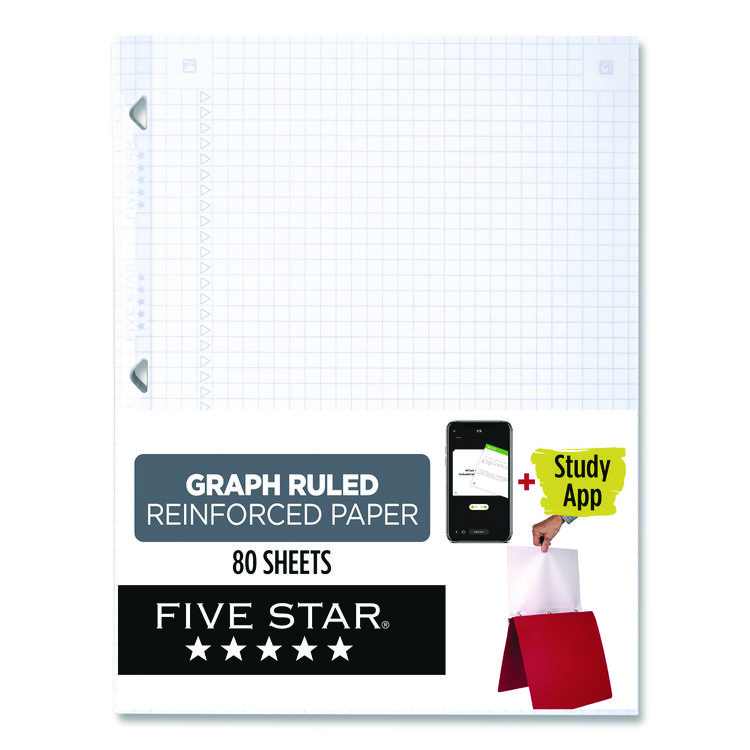 Five Star Reinforced Filler Paper Plus Study App, 3-Hole, 8.5 x 11, Quadrille Rule, 80/Pack (FVS170122170036)