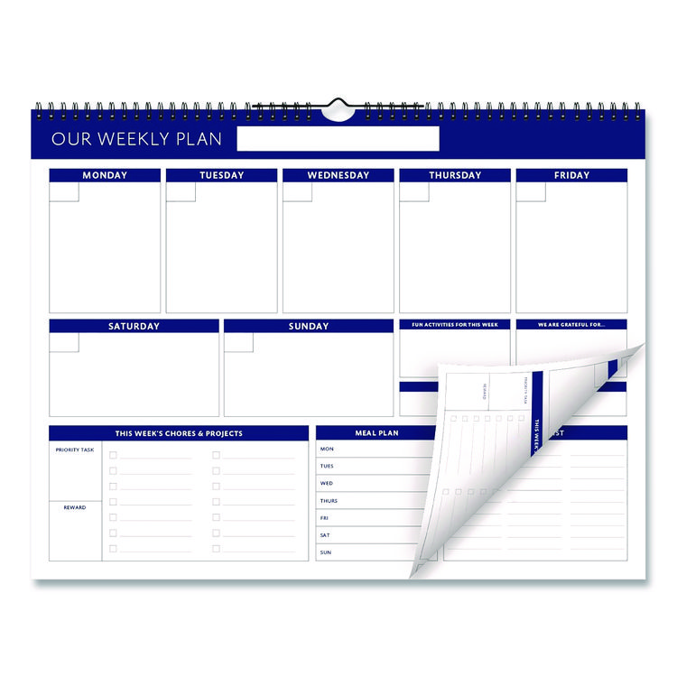 EXCELLO GLOBAL PRODUCTS Weekly Family Planner, 17 x 13, White/Blue Sheets, 52 Weeks: Undated (GPUSPLS0079)