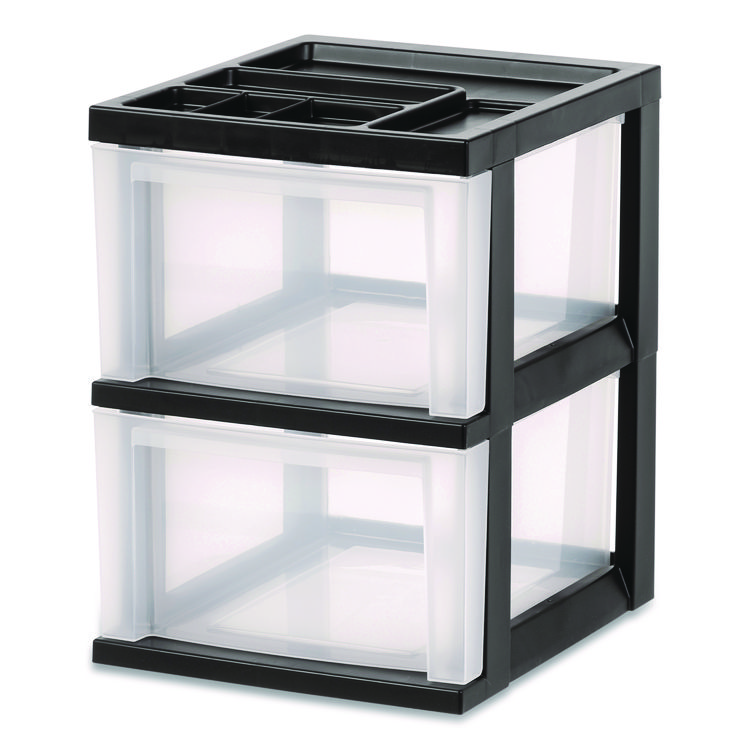 IRIS 2-Compartment Desktop Stackable Storage Drawer, 12.17 x 14.33 x 16.77, Black/Translucent White (IRS116352)