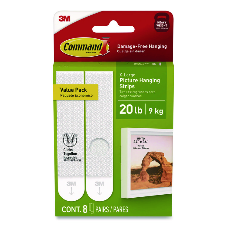 Command Picture Hanging Strips, X-Large, Removable, Holds up to 20 lbs per 4 Pairs, 8 Pairs/Pack (MMM172178ES)