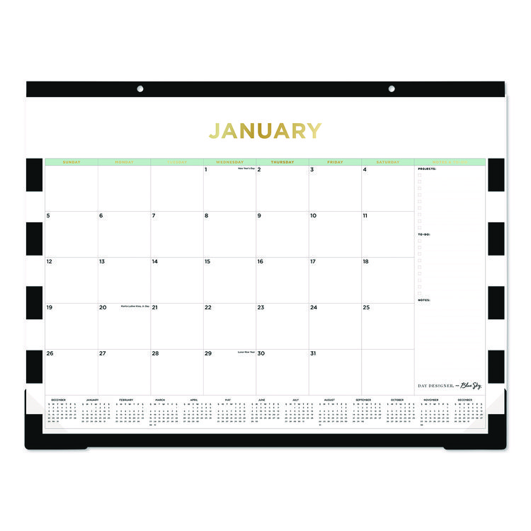Blue Sky Day Designer Rugby Stripe Desk Pad Calendar, 22 x 17, White/Black Sheets, 12-Month (Jan to Dec): 2025 (BLS14389525)