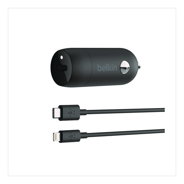 Belkin BOOST CHARGE USB-PD Car Charger + Lightning to USB-C Cable, 20 W, USB-C, Black (BLKCCA003BT04BK)
