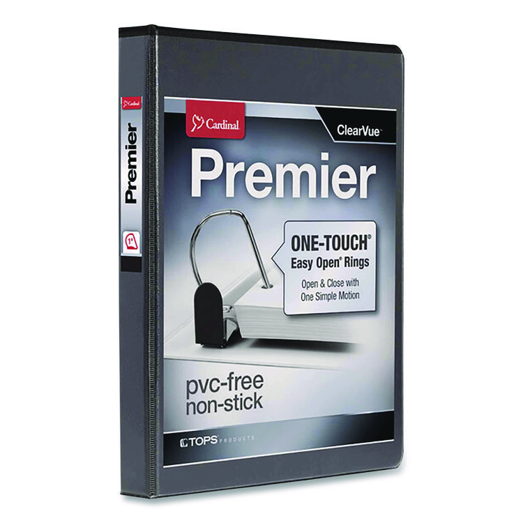 Cardinal Premier Easy Open ClearVue Locking Slant-D Ring Binder, 3 Rings, 1" Capacity, 11 x 8.5, Black (CRD10301)