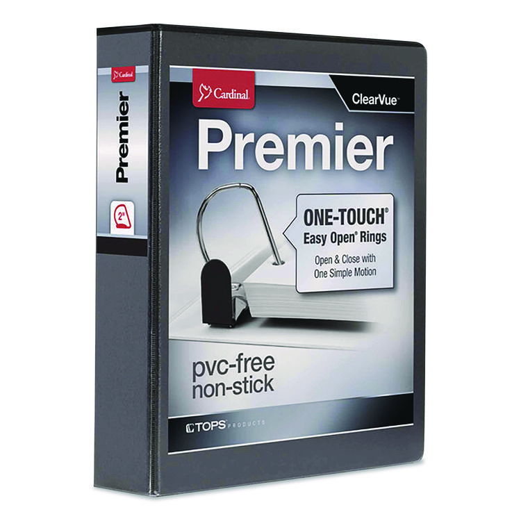 Cardinal Premier Easy Open ClearVue Locking Slant-D Ring Binder, 3 Rings, 2" Capacity, 11 x 8.5, Black (CRD10321)