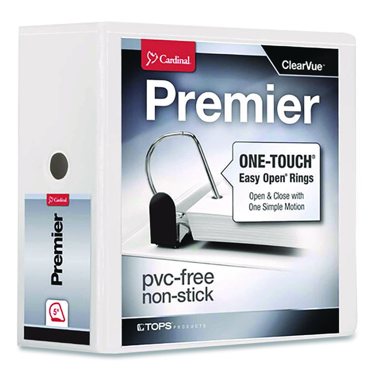 Cardinal Premier Easy Open ClearVue Locking Slant-D Ring Binder, 3 Rings, 5" Capacity, 11 x 8.5, White (CRD10350)