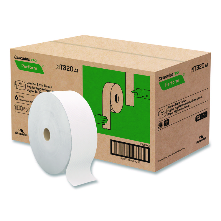 Cascades PRO Perform Bath Tissue for Tandem Dispensers, Septic Safe, 2-Ply, 3.45" x 1,250 ft, White, 6 Rolls/Carton (CSDT320)