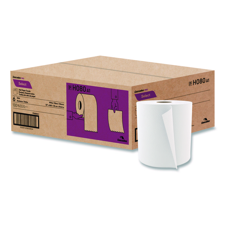 Cascades PRO Select Roll Paper Towels, 1-Ply, 7.9" x 800 ft, White, 6 Rolls/Carton (CSDH080)