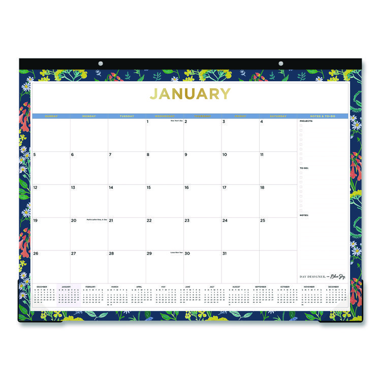 Blue Sky Meadow Blue Desk Pad Calendar, Floral Artwork, 22 x 17, White/Multicolor Sheet, Black Headband, 12-Month (Jan to Dec): 2025 (BLS14868925)