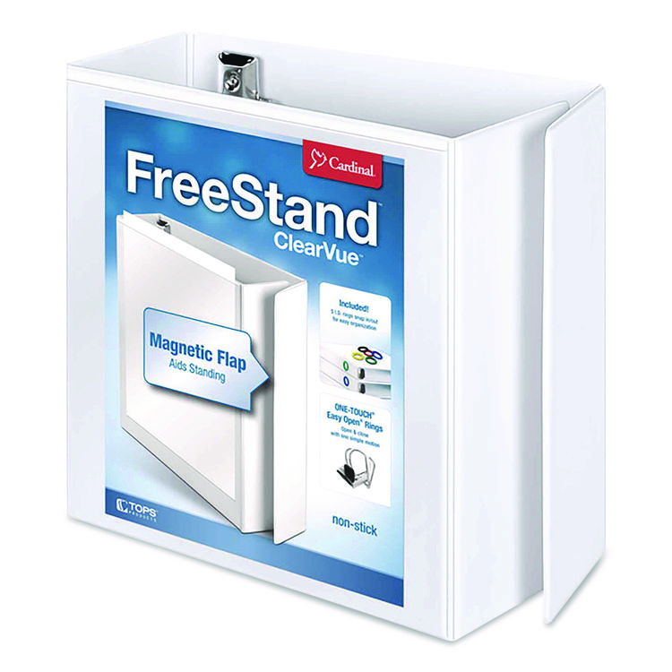 Cardinal FreeStand Easy Open Locking Slant-D Ring Binder, 3 Rings, 5" Capacity, 11 x 8.5, White (CRD43150)