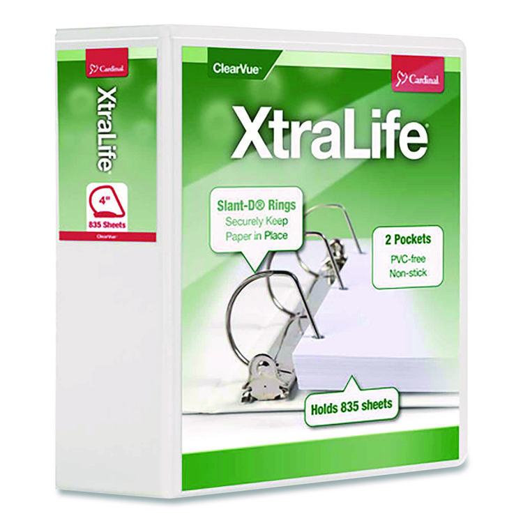 CRD26340 - Cardinal XtraLife ClearVue Non-Stick Slant-D Ring Binder, 3 Rings, 4" Capacity, 11 x 8.5, White (CRD26340)