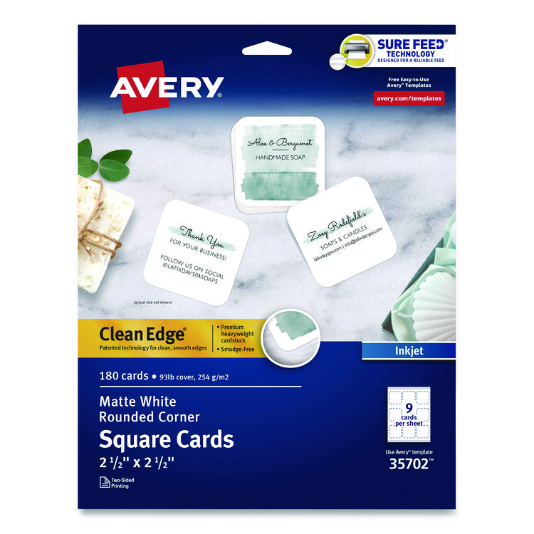 Avery Clean Edge Square Cards, Inkjet, 2.5 x 2.5, 9 Cards/Sheet, 20 Sheets/Pack (AVE35702)