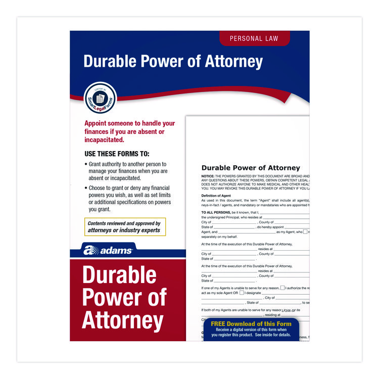Adams Durable Power of Attorney Digital Download with Instructions, 8.5 x 11, Unlimited Number of Forms (ABFLF205)