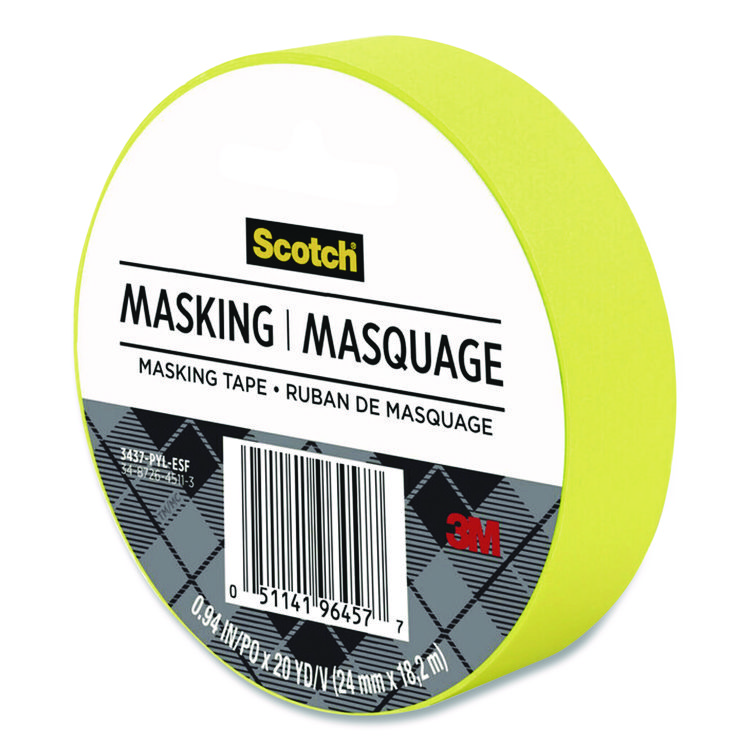 Scotch Expressions Masking Tape, 3" Core, 0.94" x 20 yds, Yellow (MMM3437PYL)