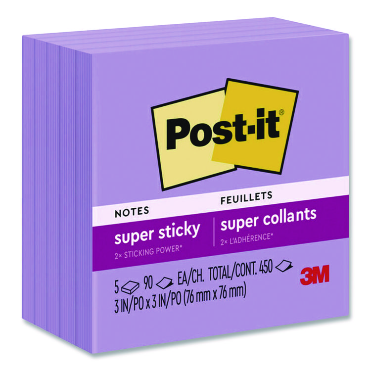 Post-it Notes Super Sticky Super Sticky Notes, 3 x 3, Mulberry, 90 Sheets/Pad, 5 Pads/Pack (MMM6545SSCG)