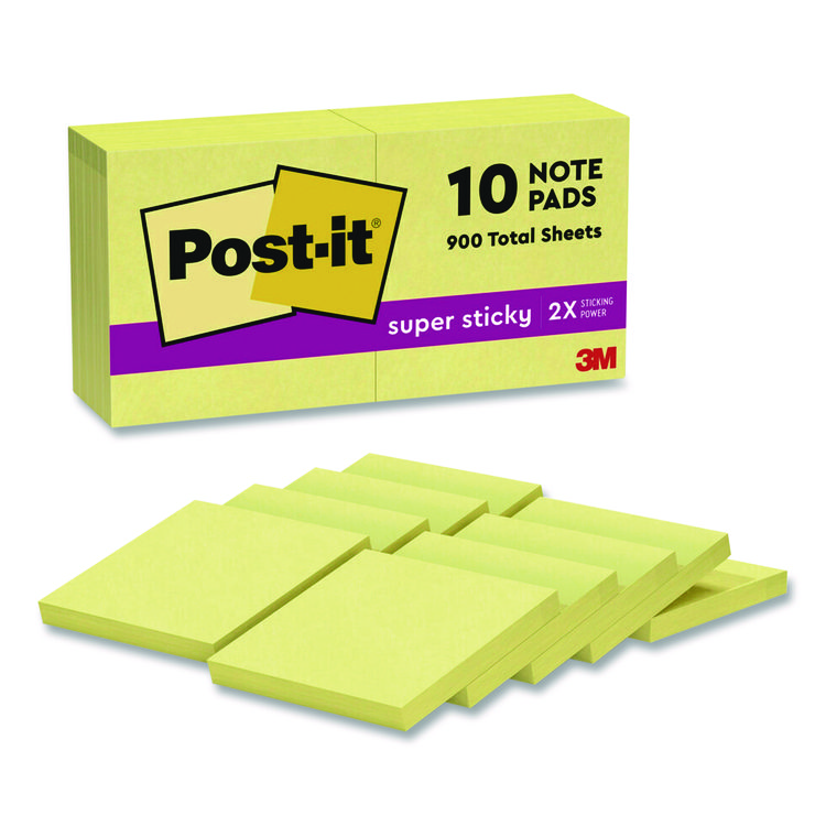 Post-it Notes Super Sticky Super Sticky Pads in Canary Yellow, 3 x 3, 90 Sheets/Pad, 10 Pads/Pack (MMM65410SSCY)