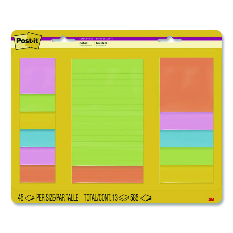 Post-it Notes Super Sticky Super Sticky Pads in Energy Boost Colors, (11) Unruled, (2) Ruled, Assorted Sizes/Colors, 45 Sheets/Pad, 13 Pads/Pack (MMM462313SSAU)