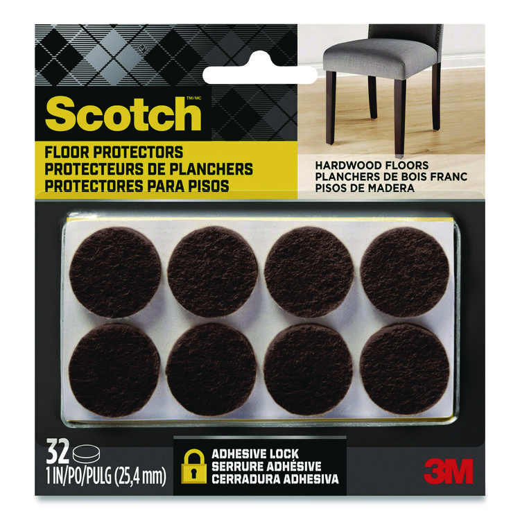 Scotch Felt Pad Protectors, 1" Diameter, Brown, 32/Pack (MMMSP822NA)