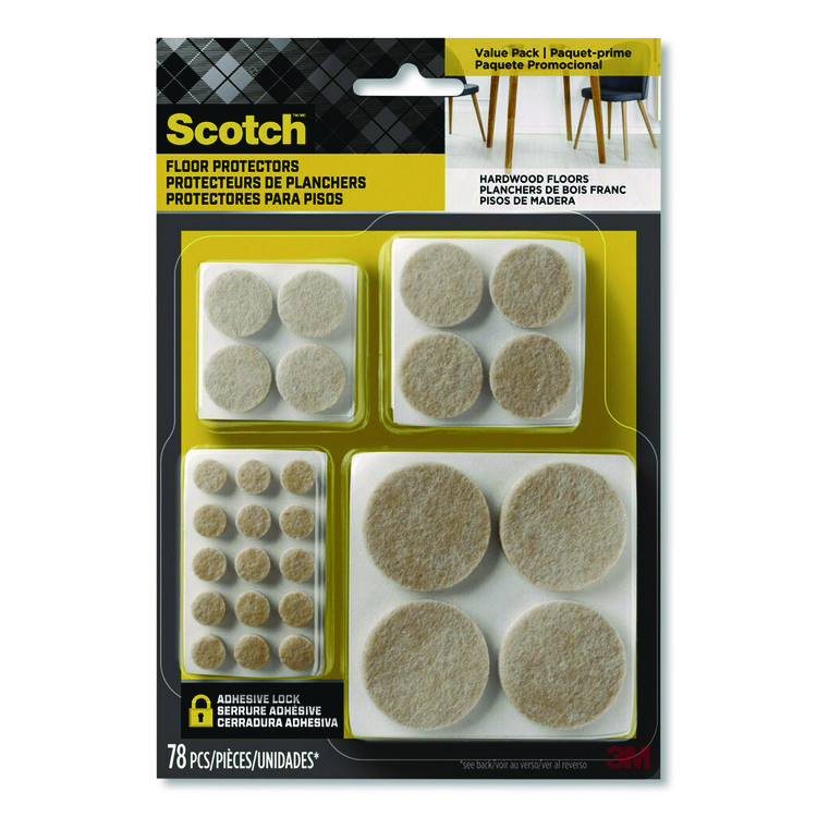 Scotch Felt Pad Protectors, Assorted Round, Beige, 78/Pack (MMMSP855NA)