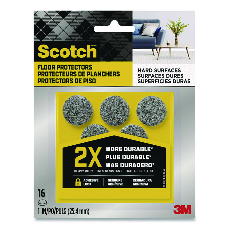 Scotch Felt Pad Protectors, 1" Diameter, Gray, 16/Pack (MMMSP872NA)