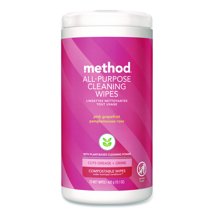 Method All Purpose Cleaning Wipes, 1 Ply, Pink Grapefruit, White, 70/Pack (MTH365347)