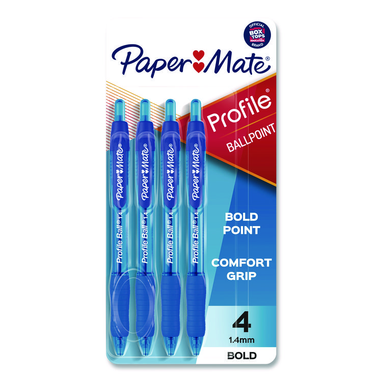 Paper Mate Profile Ballpoint Pen, Retractable, Bold 1.4 mm, Blue Ink, Translucent Blue Barrel, 4/Pack (PAP196066689472)