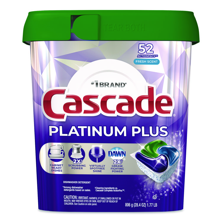 Cascade Platinum Plus ActionPacs Dishwasher Detergent Pods, Fresh Scent, 28.4 oz Tub, 52/Pack (PGC06156PK)