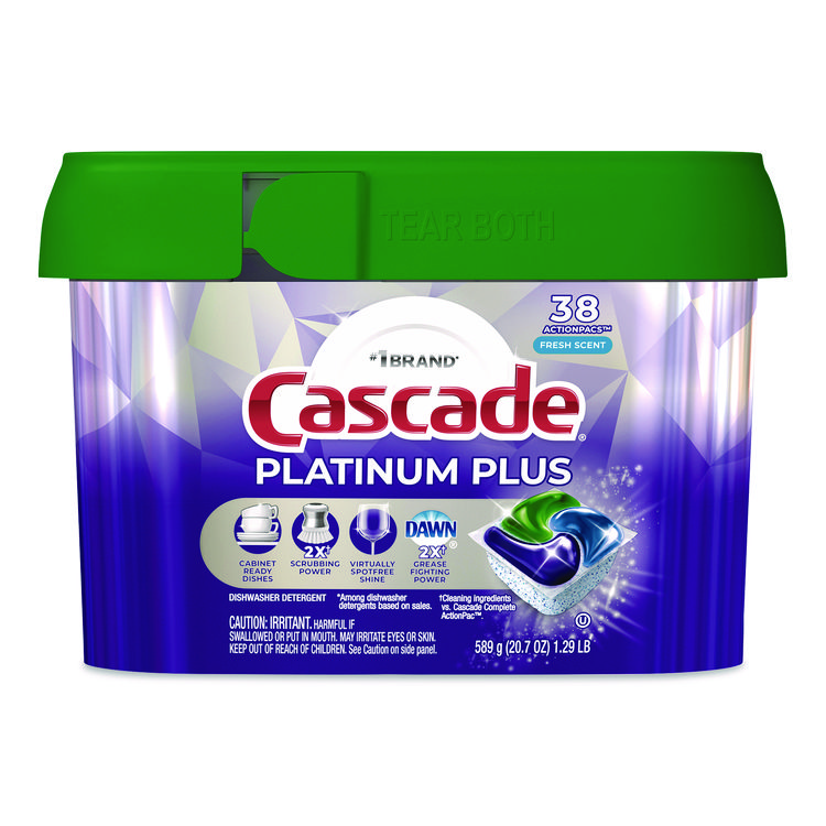 Cascade Platinum Plus ActionPacs Dishwasher Detergent Pods, Fresh Scent, 20.7 oz Tub, 38/Pack (PGC06157PK)