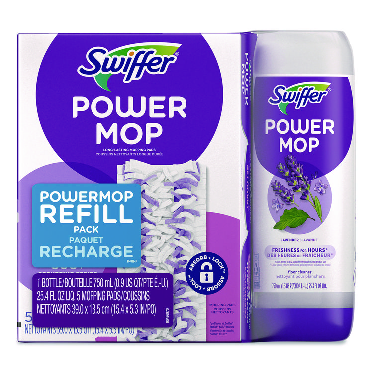 Swiffer PowerMop Cleaning Solution and Pads Refill Pack, Lavender, 25.3 oz Bottle and 5 Pads/Pack (PGC09117EA)