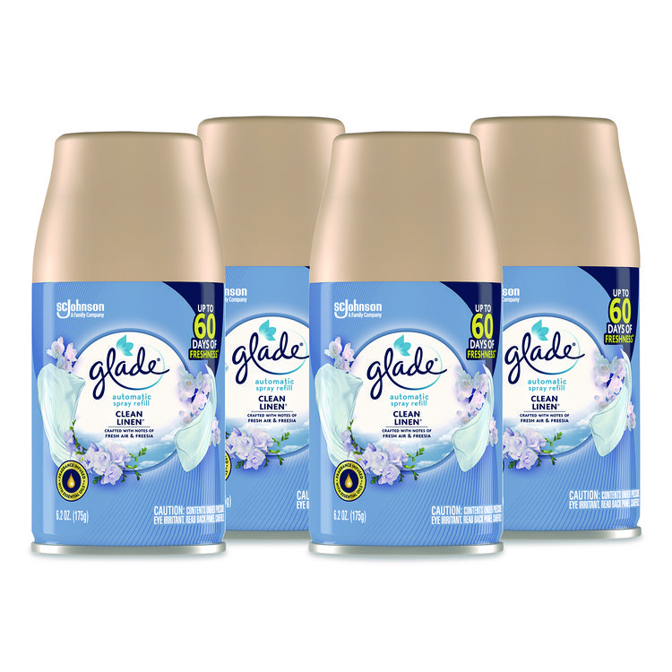 Glade Automatic Air Freshener, Clean Linen, 6.2 oz Can, 4/Pack (SJN333368)