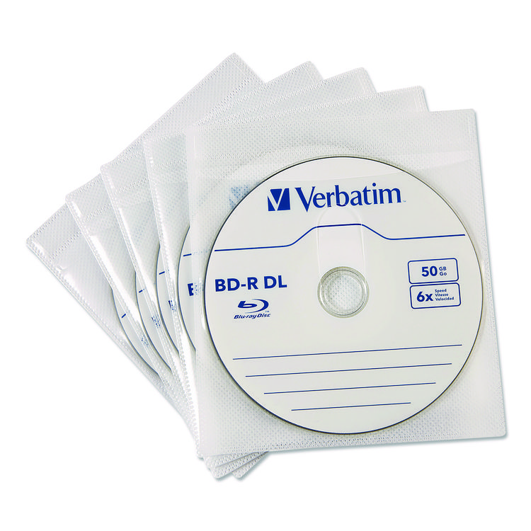 Verbatim CD/DVD Sleeves, White, 50/Pack (VER71125)