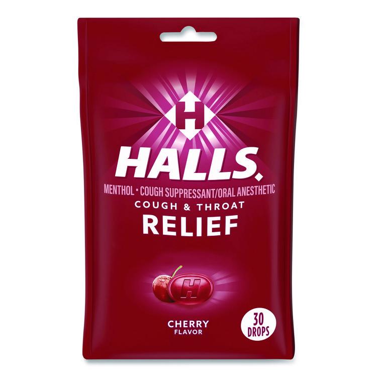 HALLS Relief Menthol Cough Suppressant - Oral Anesthetic, Cherry, 30/Pack (LIL621825221OWN)
