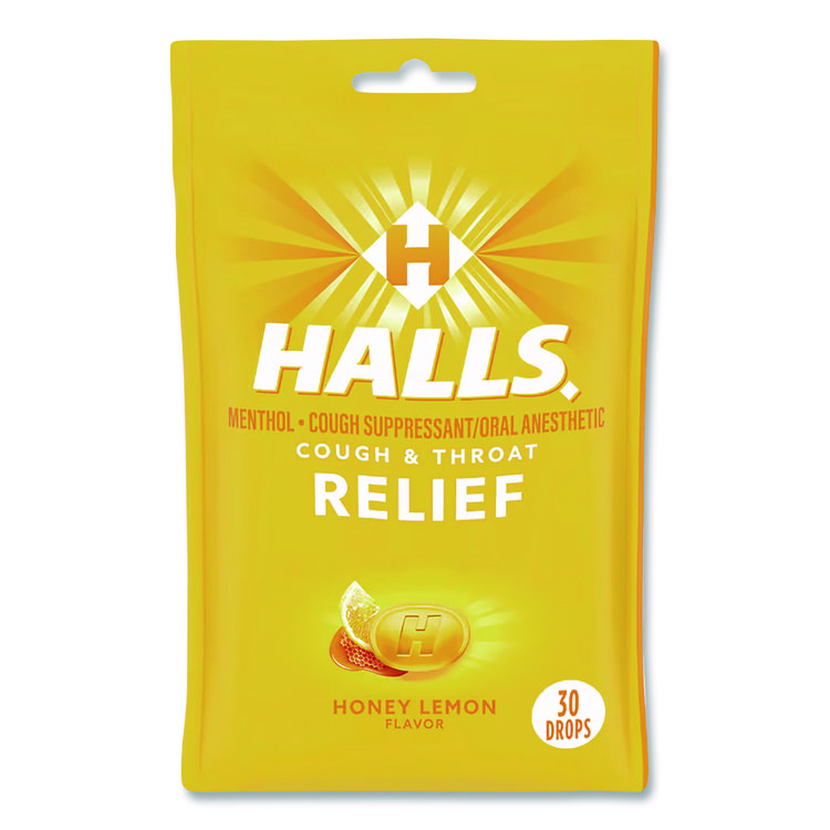 HALLS Relief Menthol cough Suppressant - Oral Anesthetic, Honey Lemon, 30/Pack (LIL621835306OWN)